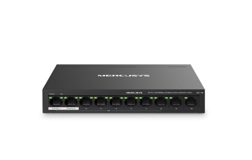 Mercusys MS110P 10-Port 10/100Mbps Desktop Switch with 8-Port PoE+, Up to 250 m Mercusys MS110P 10-Port 10/100Mbps Desktop Switch with 8-Port PoE+, Up to 250 m